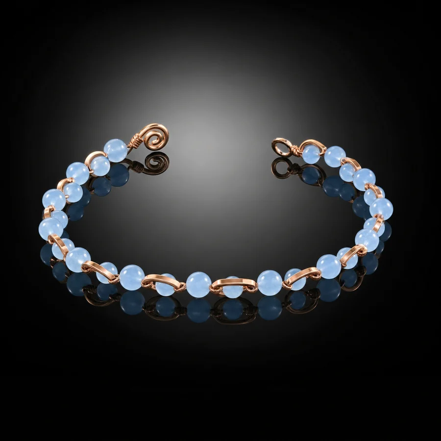 Handcrafted Aquamarine Copper Bracelet