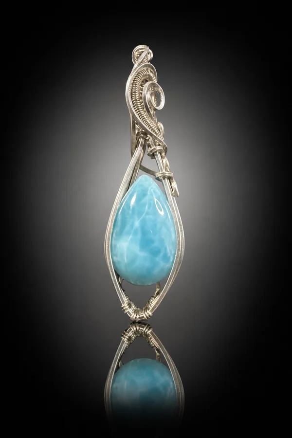 Handcrafted Larimar Pendant in 925 Sterling Silver